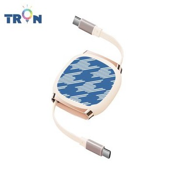 TRON 100W Type-C 伸縮快充線 1M 奶茶色 千鳥紋-3 4檔長度調整 可充筆電 適用i15以上手機 平板