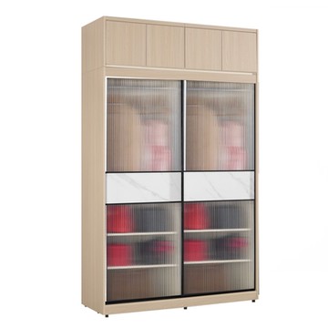 文創集 維爾玻璃岩板4.1尺鋁框加高衣櫃組合(吊衣桿x2＋內多分層格)-122x60x236cm免組