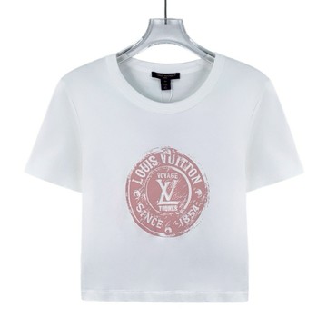 (S) louis vuitton質感棉質25年款印花logo白色短袖上衣