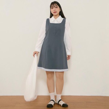 方領顯瘦車線撞色短洋裝 MISS