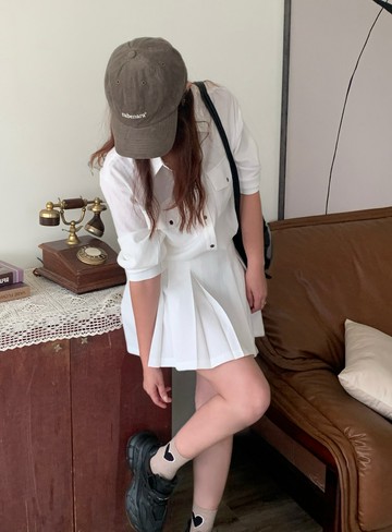 麻料休閒百褶套裝