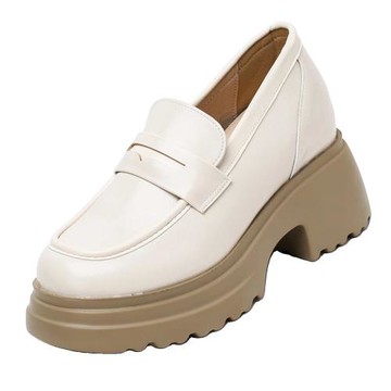 白色英倫風厚底小皮鞋女真皮早春新款內增高樂福鞋圓頭小碼單鞋33