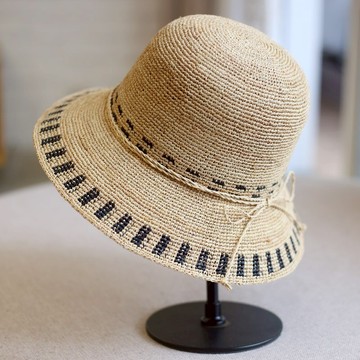 拉菲草帽女夏季盆帽女遮陽帽細鉤針草帽漁夫帽太陽帽遮陽帽韓版1入