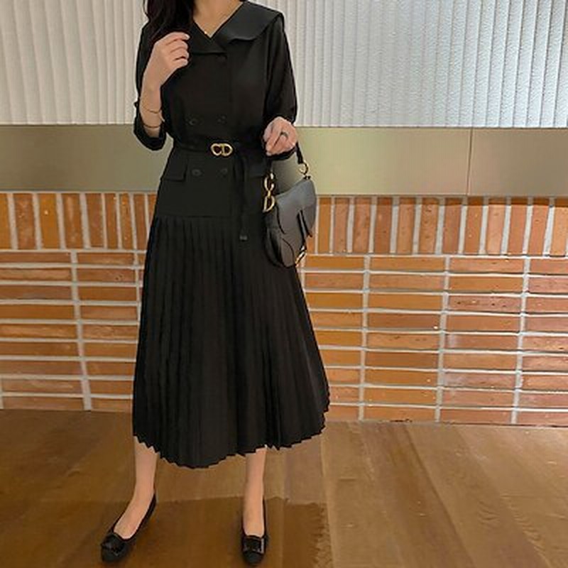 Wボタン切替プリーツワンピース 韓国プレミアムファッション フェミニンな雰囲気 最新トレンド 通販 Lineポイント最大1 0 Get Lineショッピング