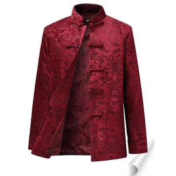 中老年唐裝外套休閑盤扣雪尼爾春秋夾克絨面爸爸裝中國風男士中厚