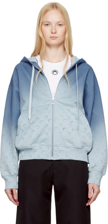 Marine Serre 蓝色 Moon Faded Fleece Zipped 连帽衫