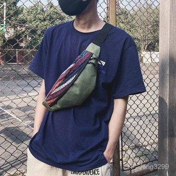Taiwan出貨民族風複古腰包男韓版休閒時尚胸包女學生單肩包休閒百搭斜挎包包 G4U5