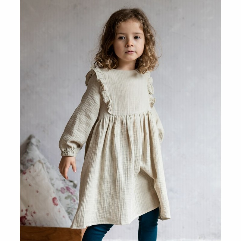 リジェール ダブルガーゼフリルワンピース キッズ ベージュ 140 Riziere 通販 Lineポイント最大2 0 Get Lineショッピング