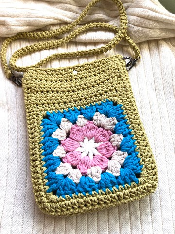 春暖花開祖母方格斜背包 芥末黃