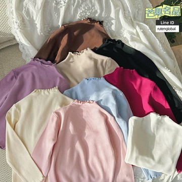 【甜美木耳邊】女童打底衫 兒童打底衫 童裝上衣 秋裝長袖 純色打底 彈力舒適 花邊裝飾 甜美可愛風 2025秋季新款