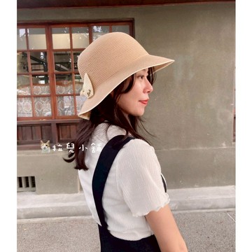 「拉兒小舖」台灣現貨 韓妞款 法式優雅 蝴蝶結草帽 漁夫帽 可折疊草帽