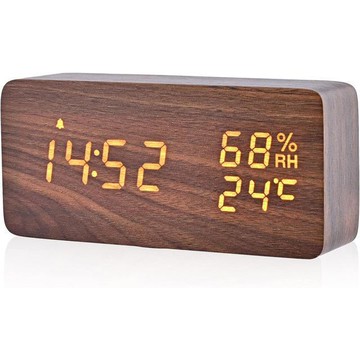【日本代購】Electime 木紋鬧鐘 溫度 濕度 日期 深棕色