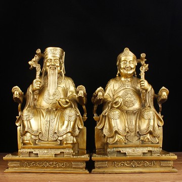 純銅土地公土地婆神像擺件供奉家用銅福德正神家居工藝品大小號