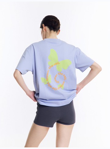 中性風格 蝴蝶印花設計 涼感防曬短袖Tee 情侶裝T恤 索羅娜材質