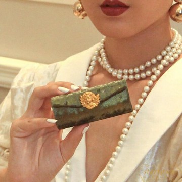 綠色翻蓋化妝包口紅收納鏡子便攜單只復古精致【繁星小鎮】