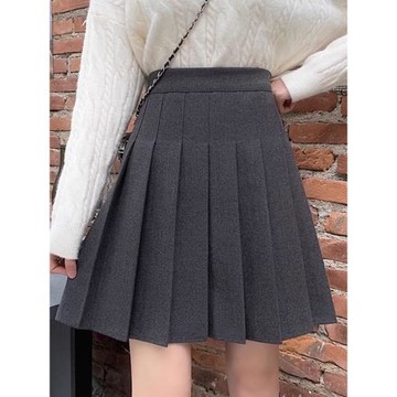 大碼秋冬毛呢百褶裙半身裙女胖MM新款高腰顯瘦中長款學院風a字裙
