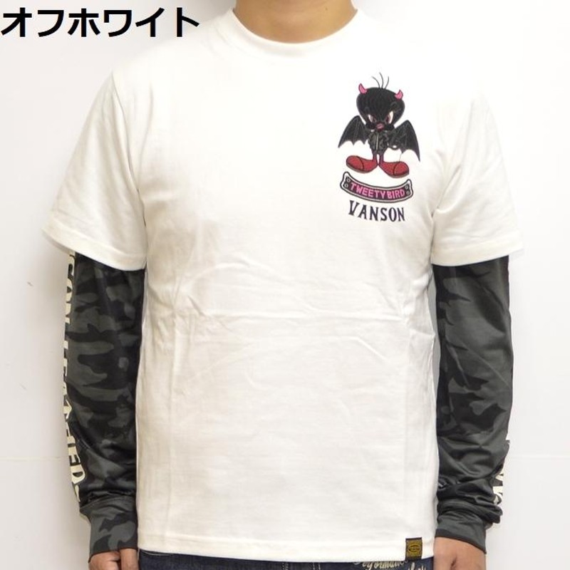 バンソン VANSON ルーニーテューンズ LTV-2117 天竺 フェイク長袖Ｔシャツ ロンＴ トゥイーティー バイク バイカー トップス メンズ  | LINEブランドカタログ