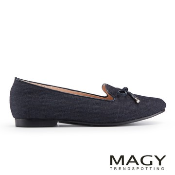 MAGY 氣質細帶蝴蝶結樂福平底鞋 深藍 #15265