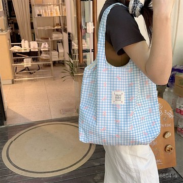【全店免運 特價五折】新款格子蝴蝶結包包印花帆布包清新單肩學生上課文藝大容量百搭帆布挎包  防水 大容量側背包