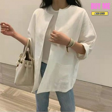 【防曬空調衫】女款開衫 防曬衣 空調衫 亞麻外套 休閒外套 韓版短款 寬鬆透氣 夏季防曬 辦公室通勤 休閒百搭