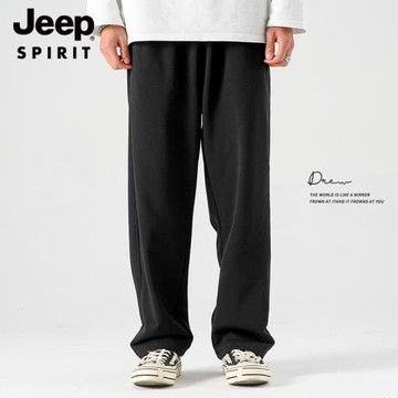 Jeep spirit 秋冬加絨垂感直筒褲男寬松西褲拖地日系休閑運動衛褲