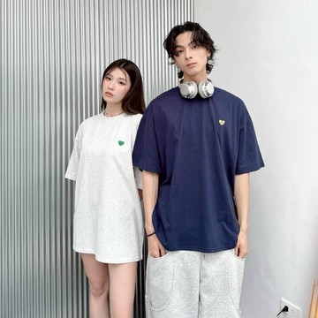 【PAGANS STORE】韓國 撞色 小愛心 笑臉 基礎 刺繡 純棉 圖案 短袖 短Tee