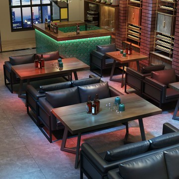 工業風酒吧卡座沙發咖啡店西餐廳音樂餐吧清吧休閑休息區桌椅組合 8143