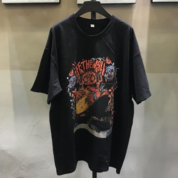 ins超火美國潮牌歐美風t恤落肩袖寬松街頭歐美風五分袖重磅上衣男