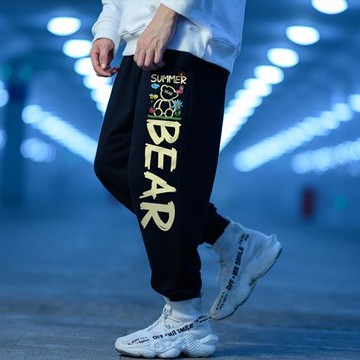 加絨薄款純棉衛褲秋冬寬松胖子束腳籃球休閑長褲加肥加大碼運動男