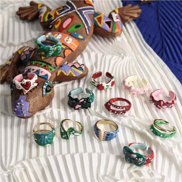 吹滅讀書燈，一身都是月。琺瑯文藝手繪小眾戒指法式戒指孤品合集