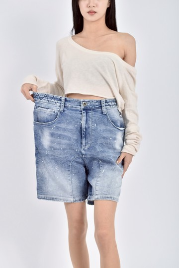 (XL) stayreal高腰丹寧牛仔寬鬆藍色短褲