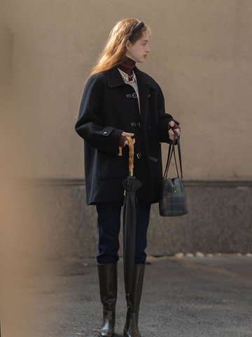 Handmade Wool Buckle Short Coat [Black]