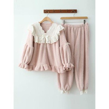 秋冬睡衣女珊瑚絨加厚加絨套裝韓版可愛公主風可外穿法蘭絨家居服