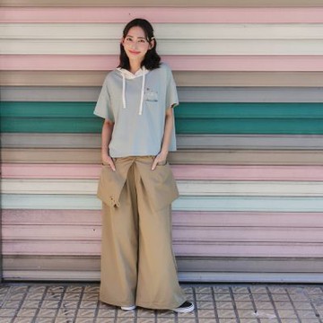 【Dailo】2way可調節熊耳休閒工裝長裙褲 藍 綠 卡