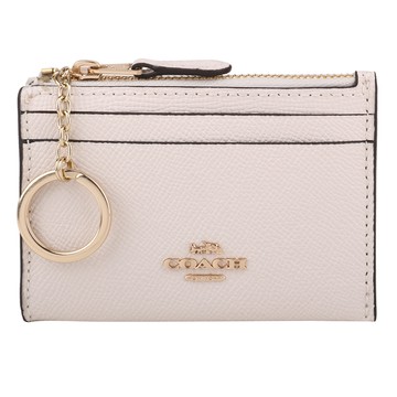 COACH 金馬車素面防刮方型卡夾鎖圈零錢包（象牙白）_廠商直送