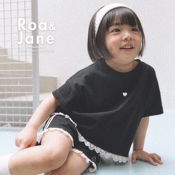 韓國專櫃 RoanJane 黑色小愛心蕾絲滾邊短袖上衣