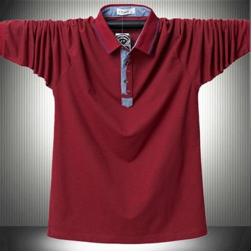 2024新款男裝寬松長袖t恤薄款秋衫簡約加大碼肥佬商務酒紅色上衣