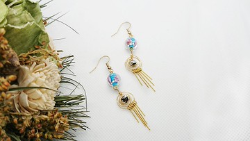 飛機耳 / 原創耳飾 x 金屬線創作 / 【滿盛】/ 窯燒琉璃