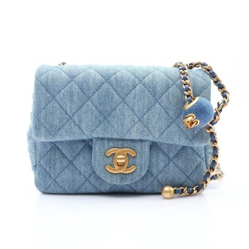 CHANEL 香奈兒 Mini Pearl Crush 肩背包 藍色 丹寧 金扣 AS1786 【二手名牌BRAND OFF】
