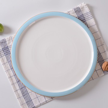 陶瓷平盤圓形盤子手繪釉下彩創意擺盤果盤酒店飯店餐廳陶瓷餐具