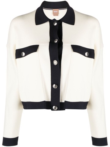 BOSS - button-fastening long-sleeve cardigan - women - Viscose/Polyester - M - White