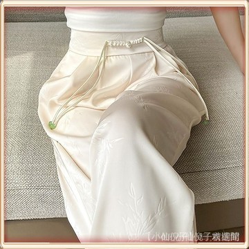 ✨台灣出貨  新中式醋痠緞麵提花闊腿褲女夏季2026新款防曬褲冰絲國風直筒褲女💎滿額免運💎 B-