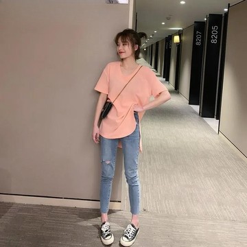 不規則T恤 上衣 短袖衫 T恤衫 不規則中長短袖t恤女上衣夏季新款韓版寬鬆遮肉大碼胖體恤女 女裝
