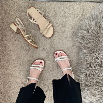 法式小仙女高跟鞋小眾瑪麗珍鞋2022年春夏新款一字扣粗跟涼鞋女鞋