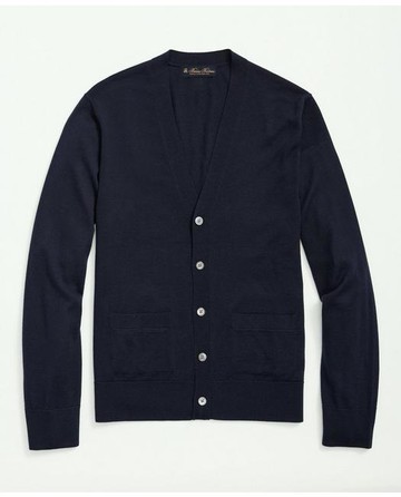 Brooks Brothers Men's Fine Merino Wool Cardigan Sweater | Navy | Size Medium