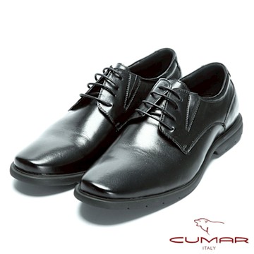 【CUMAR】超輕舒適大底 真皮綁帶休閒皮鞋-黑色