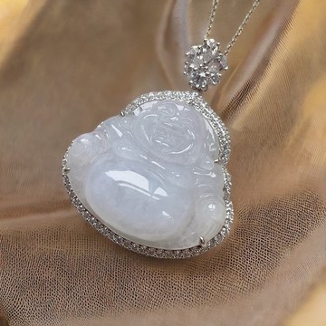 冰種翡翠彌勒佛項鍊 925純銀 | 天然緬甸玉翡翠A貨 | 送禮