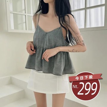 【台灣發貨】韓版復古百摺牛仔背心 小可愛 背心 衣服 女裝 上衣【V388】
