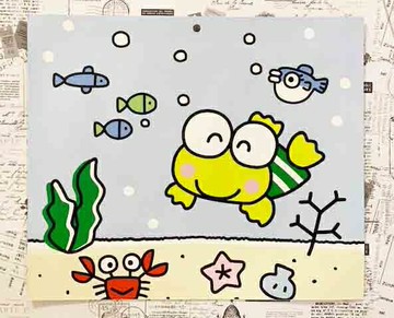 【震撼精品百貨】KeroKeroKeroppi 大眼蛙 Sanrio 大眼蛙青蛙雙面卡片-游泳藍/落葉咖啡#43725 震撼日式精品百貨