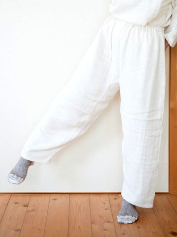 有機棉三層紗寬鬆長褲【原色】